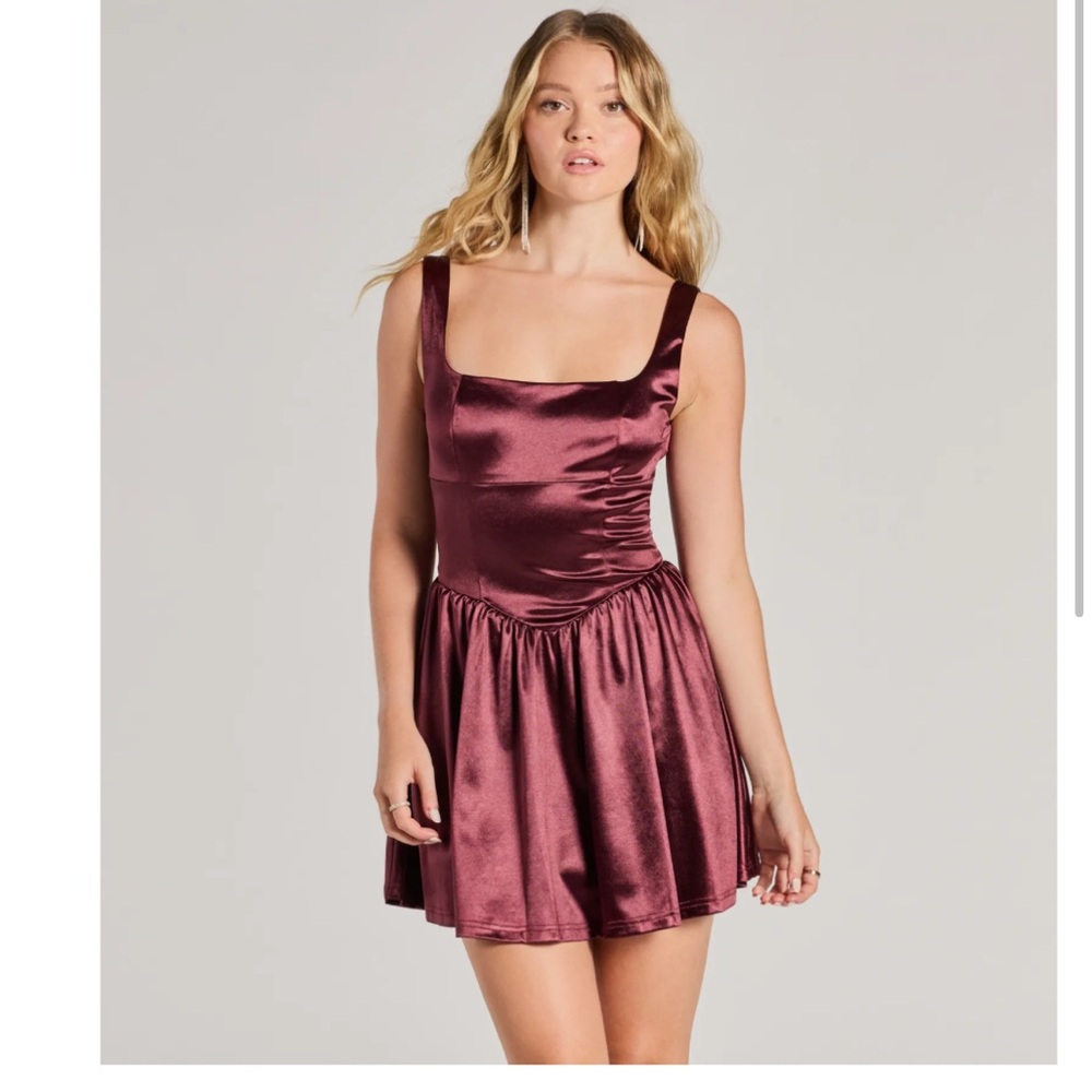 Brand New Windsor Burgundy Satin Mini Dress